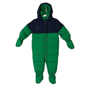 Ralph Lauren Kid Green and Blue color block Puffer snowsuit Size 12 Months